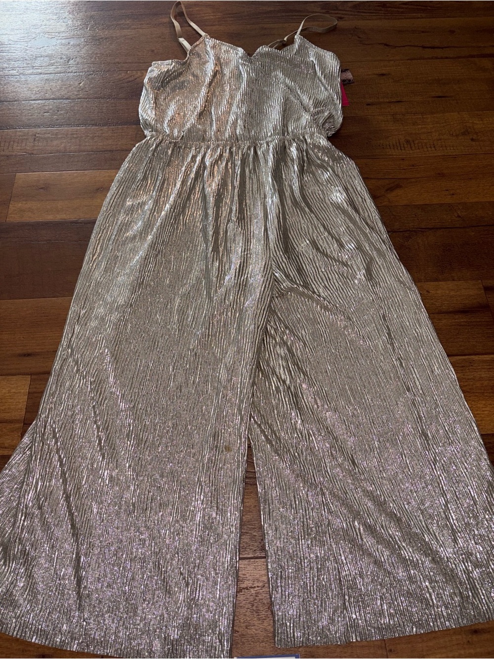 Metallic Silver Wide-Leg Jumpsuit with Spaghetti Straps NWT